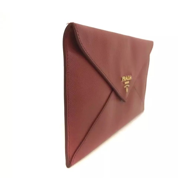 AUTH Prada Envelope Clutch, Crossbody, Wallet Dark Red - Picture 3 of 7